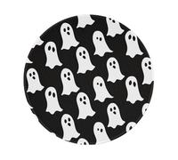 Cute White Ghost Halloween Pattern Printed Gaming Mouse Pad 1 PCS, Round Non-Slip Rubber Base Laptop Mousepad Desk Mat for Gamer, Office, Home