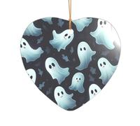 Cute White Ghost Halloween Pattern Printed Heart Shape Xmas Ornaments 1PCS, Christmas Acrylic Pendant Hanging for Xmas Tree Home Indoor Outdoor Decor 1