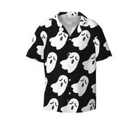 Cute White Ghost Halloween Pattern Printing Men's Fashion Summer Shirts Sleeve Button Cuban Hawaiian Shirt Vacation
