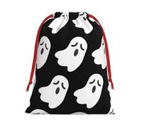 Cute White Ghost Halloween Patterns Print Soft Drawstring Storage Bags, Flannel Gift Pouches Fashion Novelty Christmas Holiday Gifts Bags