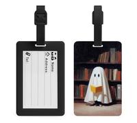 Cute White Ghost Reading Book in A Library Luggage Tags Bag Travel Tag