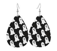 Cute White Ghosts Halloween Pattern Teardrop Earrings Durable Teardrop Dangle Faux Leather Earrings Trendy Leather Earring For Decoration Daily Wear Party