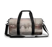 Cute White Ghosts in Snowy ICY Landscape Travel Gym Bag for Women Men Cylindrical Duffle Bag Sport Workout Bag with Shoulder Strap
