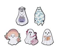 Cute White Halloween Ghost Enamel Pins Cartoon Mushroom Flower Phone Pumpkin Bust Badge Lapel Pin Horror Art Design Brooches Metal Pin for Party Gift