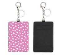 Cute White Hearts Travel Card Holder with Key Chain Bus Pass Holder for Women Men with 2 Card Slots Slim Wallet for Nurse Teacher Student Meal Bank Credit Cards Daily Use Delivery Driver Accessories