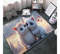 Cute White Kitten Duo Print Area Rugs for Living Room Bedroom, Washable Soft 3x5 Throw Rugs Non Slip Carpet for Bedroom Decor Aesthetic 60x39 inches