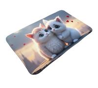 Cute White Kitten Duo Print Bathroom Rugs 30x20 Inches, Absorbent Non Slip Bath Mat Rugs, Machine Washable Shower Rug Bath Mats for Bathroom