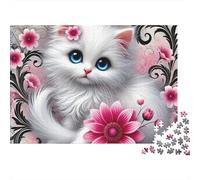 Cute White Kitten Jigsaw Puzzle Animal 1000 Pieces 100% Recycled Board Thick for Adults Kids Challenge Gift Indoor Leisure Puzzle 38x26cm/1000pcs
