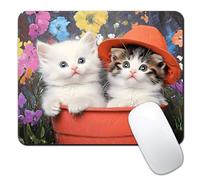 Cute White Kitten Mouse Pads for Desk, Portable Cartoon Cat Mouse Pad Small Square Mousepad, 9.5" x 7.9" Non-Slip Rubber Base Design for PC & Wireless Laptop Home Office Accessories