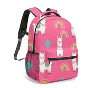 Cute White Llama Alpaca Print 16 Inch Backpack Colorful Rainbow Cactus Pattern Vibrant 360 Degree Graphic Travel Daypack (05)