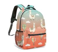 Cute White Llama Alpaca Print 16 Inch Backpack Colorful Rainbow Cactus Pattern Vibrant 360 Degree Graphic Travel Daypack (04)
