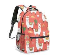 Cute White Llama Alpaca Print 16 Inch Backpack Colorful Rainbow Cactus Pattern Vibrant 360 Degree Graphic Travel Daypack (03)