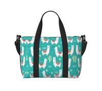 Cute White Llama and Cactus print Crossbody Shoulder Bag Large Weekender Overnight Hand Bag Shopping Work Handbag, Black, One Size