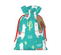Cute White Llama and Cactus print Drawstring Gift Bag for Wedding Party Birthday Unique Present Bag Reusable Canvas Bag,1 Piece M