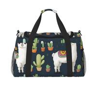 Cute White Llama and Cactus Print Foldable Carry On Tote Large Capacity Hand Carry Bag for Airplane Weekend Getaways