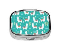 Cute White Llama and Cactus Print Square Pill Box,Portable for Pocket Or Purse Pill Organizer Pill Container Holder
