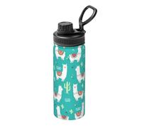 Cute White Llama And Cactus Printing 18oz Insulated Sports Kettle Portable Stainless Steel For Gym Camping