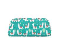 Cute White Llama and Cactus Printing Leather Pencil Pouch Pen Case Elegant and Practical Bag for Students Perfect for Office School