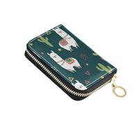 Cute White Llamas Colorful Green Womens Wallet Leather Credit Card Wallets RFID Blocking Decorative Travel Wallet with Zipper