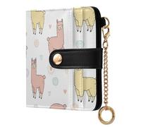 Cute White Llamas Print Small Women Wallet Bifold PU Leather RFID Blocking Compact Card Holder with Coin Pocket Zipper Purse for Ladies Girls Women
