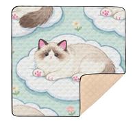 Cute White Muppet Cat Large Non-Slip Thick Play mat for Baby for Indoor Outdoor Comfortable Foldable Tummy Time Mat for Babies Infants Toddlers, 50'' x 50''