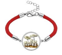 Cute White Mushroom Pattern Illustration Lucky Red String Bracelet Rope Bracelet Handmade