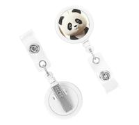 Cute White Panda Badge Reels Retractable Badge Holder with Alligator Clip Cute Nurse Telescopic Badge Clip Name ID Card Holders for Office Worker Doctor Nurse Key Holder