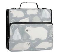 Cute White Polar Bear 3 Rings Office Binder Organizer with Shoulder Strap & Handle Multiple Pockets Portfolios Portfolio Organizer for School and Office Clip de cremallera escolar