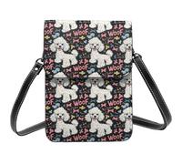 Cute White Poodle Print Small Crossbody Bags for Women, Small Purses Leather Cell Phone Cross Body Bag