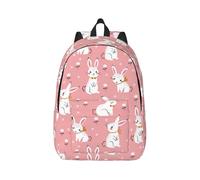 Cute White Rabbit Canvas Backpack Travel Laptop Bag, Anti-Water And Ergonomic Straps For Business Work For College, Black, M