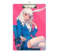 Cute White Rabbit Girl Hard Folder with clipboard Waterproof for Nurses Home Contractor Size 9 x 12 Silver