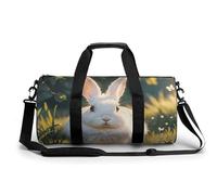 Cute White Rabbit Gym Bag for Men Women, Sturdy Oxford Cloth Travel Bags with Removable Shoulder Strap, Waterproof Duffel Bag for Fitness, Travel, Yoga