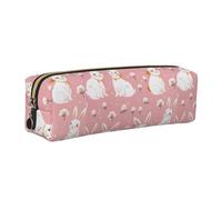 Cute White Rabbit Minimalist Leather Zip Pencil Case â€“ Premium Cross-Grain Pvc Leather Organizer For Pens, Art Supplies & Daily Essentials â€“ Compact, Stylish & Durable School/Office/Travel Pouch