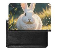 Cute White Rabbit Passport Holder with 3 Card Slots, Portable PU Leather Travel Wallet, Slim Protective Cover for Passport, ID, Credit Cards