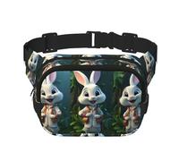 Cute white rabbit Pattern trendy fashionable waist bag, unisex travel sports messenger bag