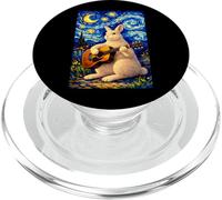 Cute White Rabbit Playing Guitar Whimsical Bunny Art Music PopSockets PopGrip for MagSafe