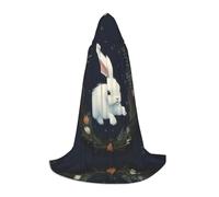 (Cute White Rabbit) Print Hooded Cape For Teenagers Costume Party, Halloween Hooded Cape Soft and Elastic,S