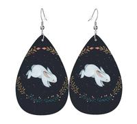 Cute White Rabbit Print Leather Earring Women - Dangle-earrings, Teardrop Fashion Glitter for Parties, Girls Accessory