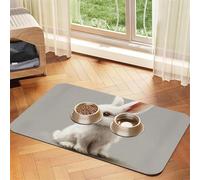 Cute White Rabbit print PU Leather Feeding Mat for Dogs Cats Pet Food Mat Absorbent Non-Slip Rubber Bottom