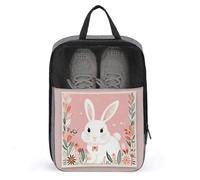 Cute White Rabbit Print Shoe Bag Waterproof & Breathable Shoe Pouch for Travel, Portable Carry Case for Sports Sneakers, Gym, Vacation