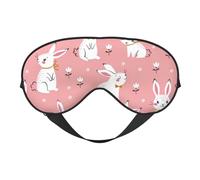 Cute White Rabbit Print Silk Sleep Mask with Adjustable Buckle Stylish Eye Mask for Women Travel Nap Shift Work Office