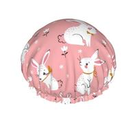 Cute White Rabbit Shower Cap For Women, Elastic And Reusable,Double Waterproof Layers Bathing Hat