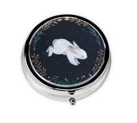 Cute White Rabbit This Small, Round Pill Box is a Portable Travel Medicine Organizer with Three compartments for Storing Daily medications.