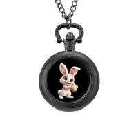 Cute White Rabbit Vintage Pocket Watch Alloy Pendant Watches Necklace Gift for Men Women Black-Style