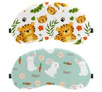 Cute White Rabbits Bunny Carrot Floral Happy Nice Light Blue 2-Pack Light-Blocking Soft Breathable Eye Masks with Eye Patches and Sleep Masks