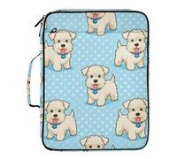 Cute White Schnauzer Paper Organizer Folder Laege Capacity 3 Ringing Zippered Binder Bag with Zipper Closure for Document Storage