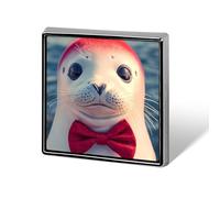 Cute White Seal with Bow Tie Funny Lapel Tie Pin Buttons Brooch Badge Pin Clothes Hat Accessories for Men Women