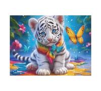 Cute White Tiger Cub 500 Piece Premium Jigsaw Puzzle Animal Pet For Men Educational Decompression Adults Anxiety Memory Care Mothers Valentines Premium Cardboard 500 PCS