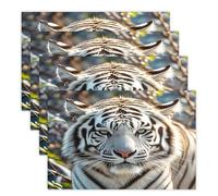 Cute White Tiger Placemats Heat Resistant Anti Slip Dining Table Place Mats Washable Linen Placemat Wipeable Placemat for Kitchen Art Placemats Easy to Clean