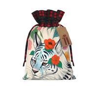 Cute white tiger Print Christmas Drawstring Bags Snack Wrap, Reusable Holiday Treat Sacks for Presents S